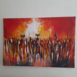 Vibrant African Village Sunset Acrylic Painting on Canvas