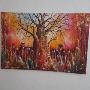 Majestic African Baobab Tree & Community Canvas Painting